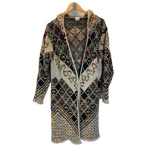Northern Angel Anthropologie Duster Cardigan 1X Colorful Aztec Boho Hooded